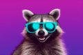 young yellow pet animal portrait music fun party glasses raccoon background. Generative AI.