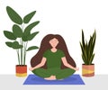 Young yoga girl at home. Healthy lifestyle. Relax. Vector illustration
