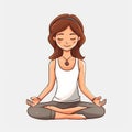 young Yoga girl simple cartoon art on white background generative AI