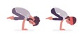 Young yogi man and woman practicing yoga, Crane pose