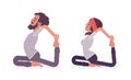 Young man, woman practicing yoga, One Legged King Pigeon pose Royalty Free Stock Photo