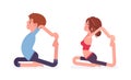 Young man, woman practicing yoga, One Legged King Pigeon pose Royalty Free Stock Photo