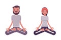 Young yogi man and woman practicing yoga, Padmasana pose