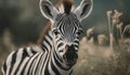 young zebra portrait in nature .ai generated