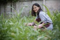 Younger asian woman in home gardening ,hipster people lifestyle