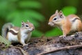 a younger male chipmunk following a mature female Royalty Free Stock Photo