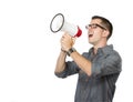 Youngman shouting through megaphone, Royalty Free Stock Photo