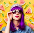 Young girl with purple hair and sunglasses Royalty Free Stock Photo