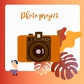 Younng girl photographer holding photo camera and photographing vector illustration. Creative profession or occupation. Female Royalty Free Stock Photo