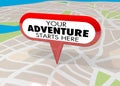 Your Adventure Starts Here Map Pin Fun Begins Now 3d Illustration