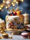 Your Christmas cake, from the classic fruit cake with marzipan and royal icing with edible gold leaf and macarons