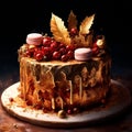 Your Christmas cake, from the classic fruit cake with marzipan and royal icing with edible gold leaf and macarons
