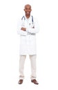 Your friendly medical professional. Full length studio portrait of a young african american doctor standing with his