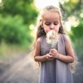 Your kid holds dandelion flower at autumntime Royalty Free Stock Photo