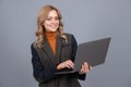 Your office companion. Pretty woman work on laptop. Running business online. Business communication Royalty Free Stock Photo