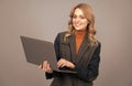 Your office companion. Pretty woman work on laptop. Running business online. Business communication Royalty Free Stock Photo