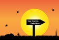 Your search ends here sign board silhouette evening yellow sun Royalty Free Stock Photo