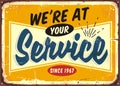 We are at your service retro store sign design Royalty Free Stock Photo