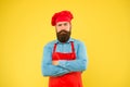 Your special event. brutal male cook in hat and apron. professional man cooking. restaurant cuisine and culinary Royalty Free Stock Photo