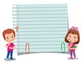 kids holding banners. Vector boy and girl with empty banner, illustration cartoon school kid and board for text Royalty Free Stock Photo