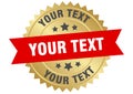 your text. your text round red and gold label isolated on transparent background Royalty Free Stock Photo