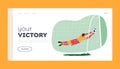 Your Victory Landing Page Template. Goalkeeper Catch Ball Defend Gates in Soccer Tournament Vector Illustration