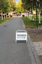 A sign with the text Vallokal (polling station) in Sweden