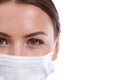 Youre in safe hands. A closeup image of a beautiful surgeon wearing a surgical mask.