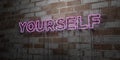YOURSELF - Glowing Neon Sign on stonework wall - 3D rendered royalty free stock illustration