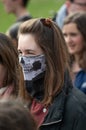 Youth activist wearing skeleton face mask at the Climate Change demonstration in London.