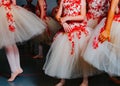 Youth Ballet Dancers Performing the Rehearsal in Red and White Tutu`s