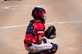 Youth baseball catcher behind home plate. Royalty Free Stock Photo