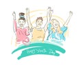 Youth day background with togetherness. Hand drawing on. Greeting, poster, banner. Vector illustration