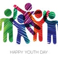 Youth Day card of colorful diverse teen group Royalty Free Stock Photo