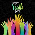Youth Day card of diverse colorful teen hands