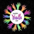 Youth Day card of diverse colorful teen hands