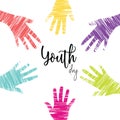 Youth Day card of diverse young people hands Royalty Free Stock Photo