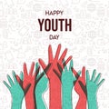 Youth Day card of diversity teen hand group Royalty Free Stock Photo