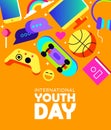 Youth Day card of fun teen activity icons