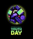 Youth Day card of fun teen hobby icons