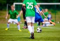 Youth Football Soccer Match. Boys Kicking Soccer Ball Royalty Free Stock Photo