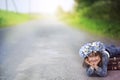 Youth girl lying on a suitcase Royalty Free Stock Photo