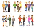 Youth group of teenagers vector grouped teens characters of girls or boys together and young student community