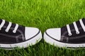 Youth gym shoes on a green grass Royalty Free Stock Photo