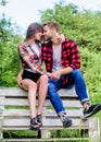 Youth hang out. Boyfriend and girlfriend in love. Love and romance concept. Family weekend. Romantic date in park Royalty Free Stock Photo