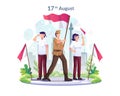 Youth and heroes celebrate Indonesia`s Independence Day on August 17th. vector illustration Royalty Free Stock Photo
