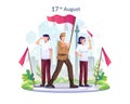 Youth and heroes celebrate Indonesia's Independence Day on August 17th. vector illustration Royalty Free Stock Photo