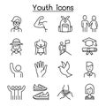 Youth icon set in thin line style