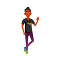 youth indian boy waving with hand to friend in night club cartoon vector