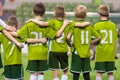 Youth Junior Soccer Team. Boys Standing in a Row and Watching Penalty Kicks